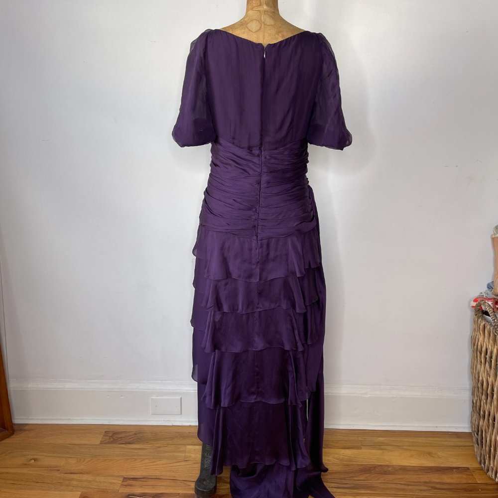 J. Mendel Paris Ruffled Tiered Short Sleeve Silk Evening Dress In Purple Size 10 - Picture 5 of 13